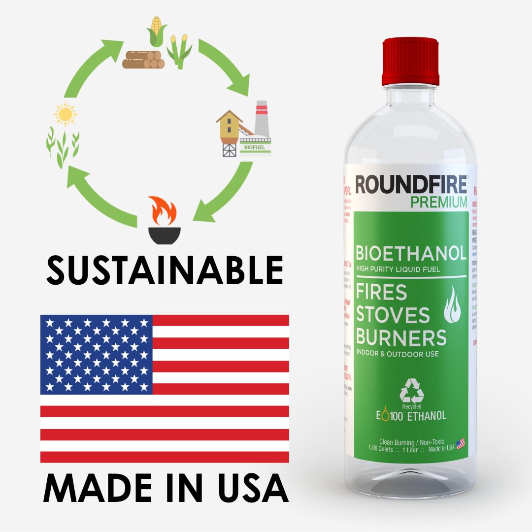 ROUNDFIRE Premium Bioethanol Tabletop Fire Pit - Fuel for Fire, Denatured Alcohol Ethanol Fuel