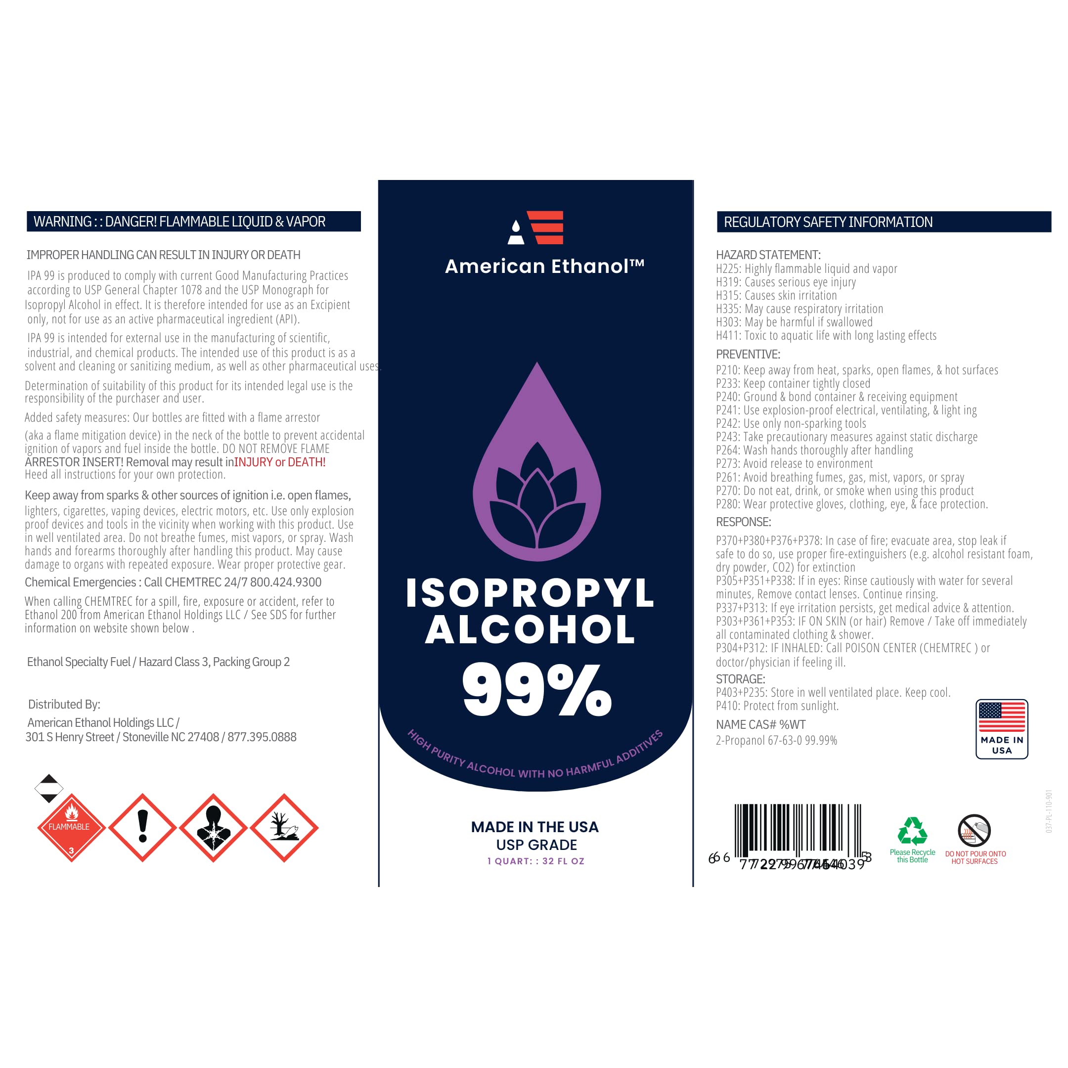Isopropyl Alcohol 99.9% USP-NF Lab Grade Rubbing Alcohol